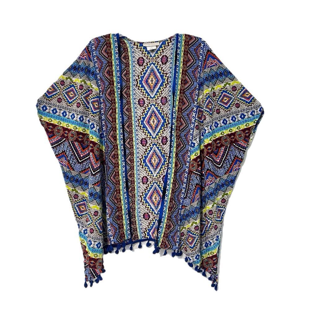 La Blanca Open Front Swim Cover Up Kimono S / M Tassel Colorful Beach Resort